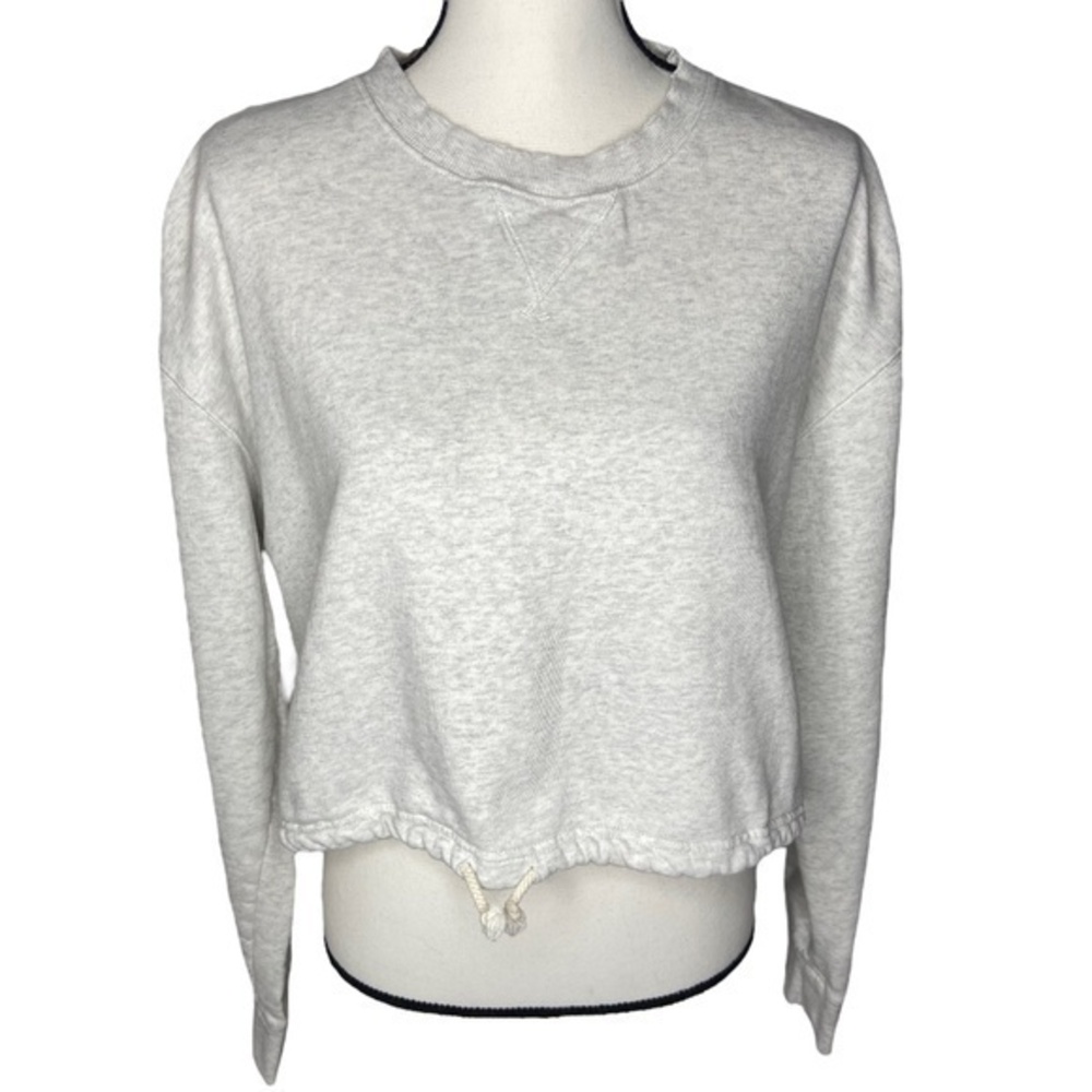 L. A. Hearts Heather Gray Sweatshirt Long Sleeve Tie Waist Crop Distressed Sz L